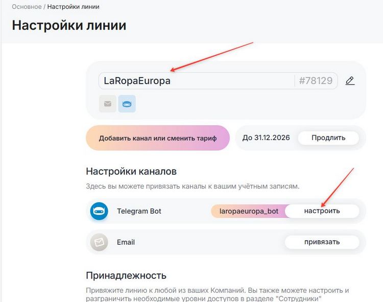 настройка линии ChatApp